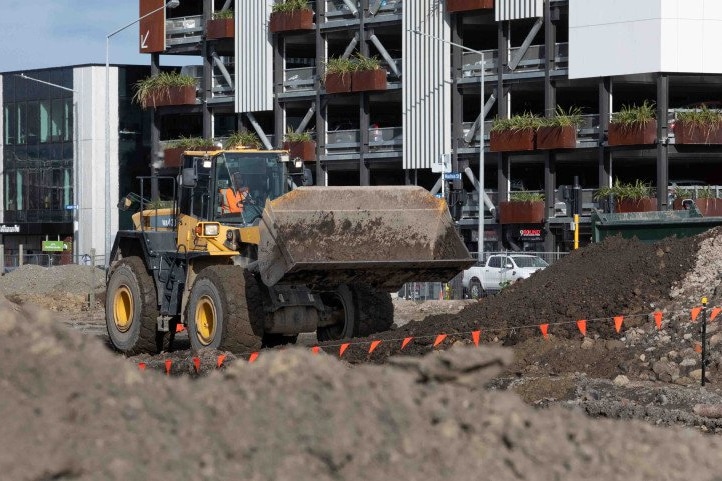 Excavation work at Te Kaha stadium construction site.