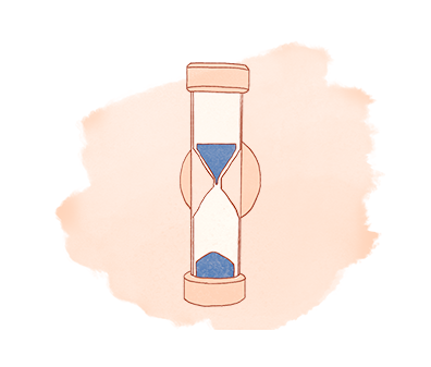 Illustration of egg timer with blue sand falling.