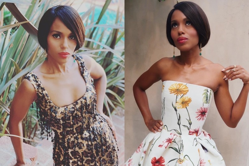 A composite of Kerry Washington in different dresses.
