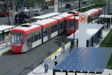 Artist impression of Capital Metro light rail along Northbourne Avenue in Canberra.
