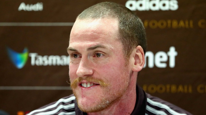 Hawthorn's Jarryd Roughead speaks to the media at Waverley Park on May 31, 2016.