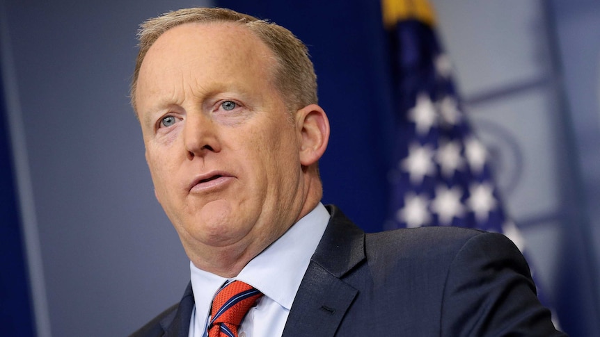 Sean Spicer speaks during a press briefing at the White House.