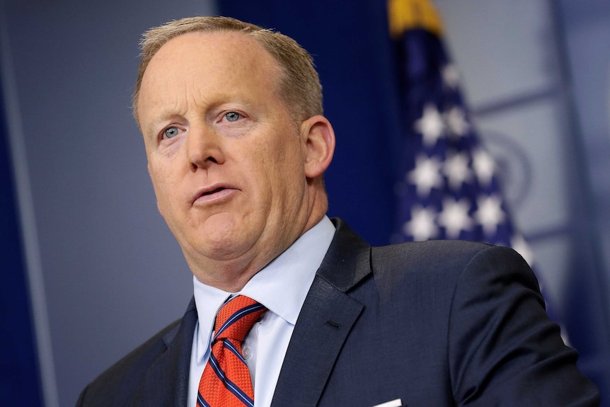 Sean Spicer speaks during a press briefing at the White House.