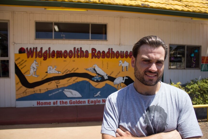 Owner and operator Lachlan Robson outside the Widgiemooltha Roadhouse.
