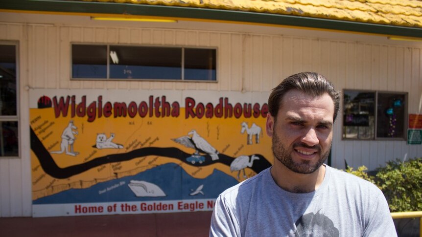 Owner and operator Lachlan Robson outside the Widgiemooltha Roadhouse.