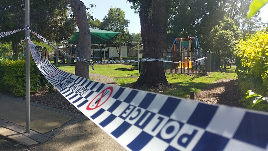 A park next to the Wallaby Hotel in Mudgeeraba cordoned off by police tape