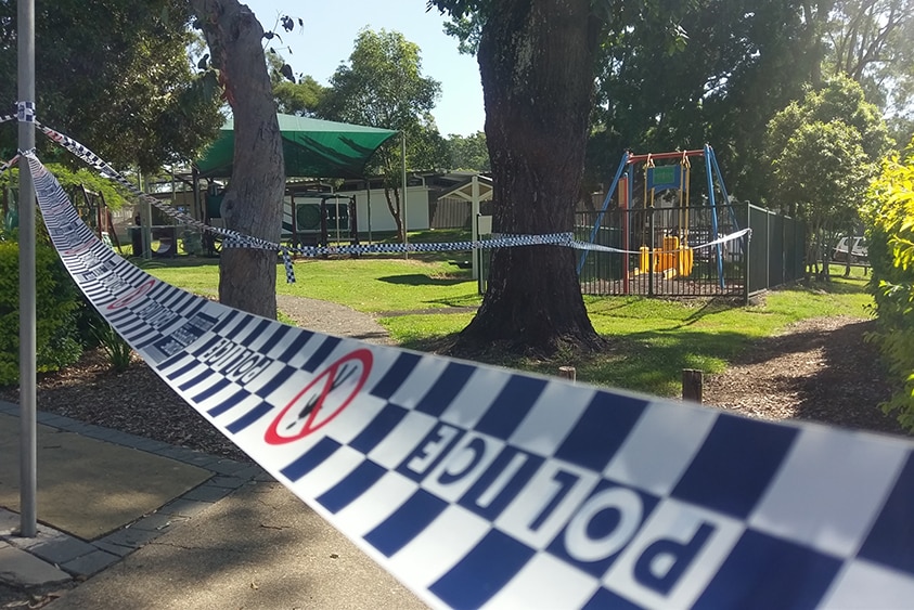 A park next to the Wallaby Hotel in Mudgeeraba cordoned off by police tape
