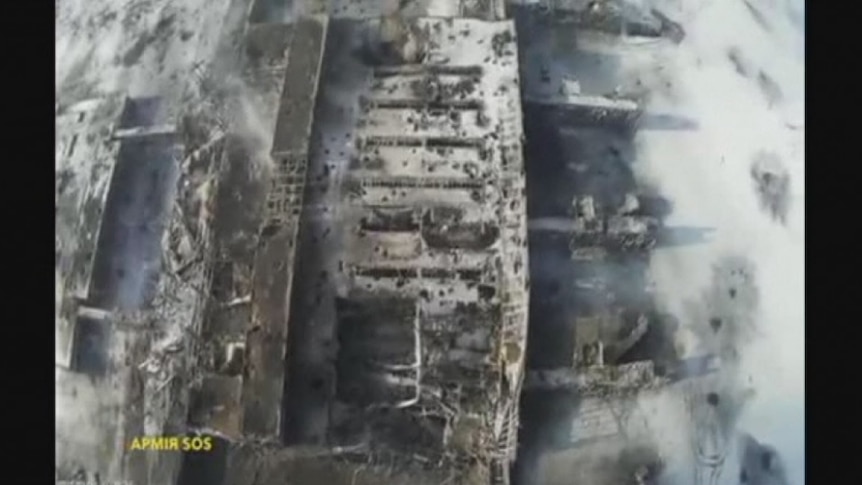 Drone footage shows damage to Donetsk airport