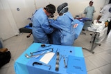 Scarce supplies: a makeshift operating theatre at the general hospital in Port-au-Prince