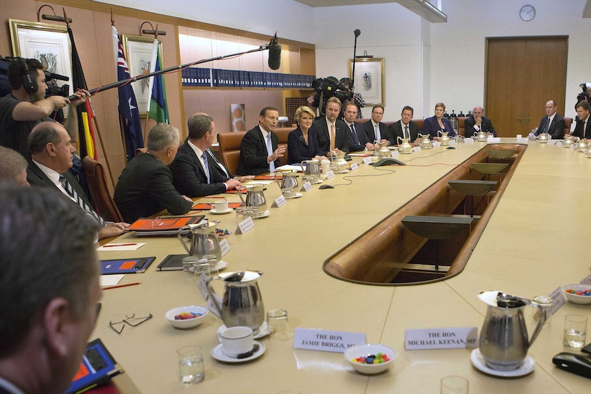Prime Minister Tony Abbott addresses Cabinet