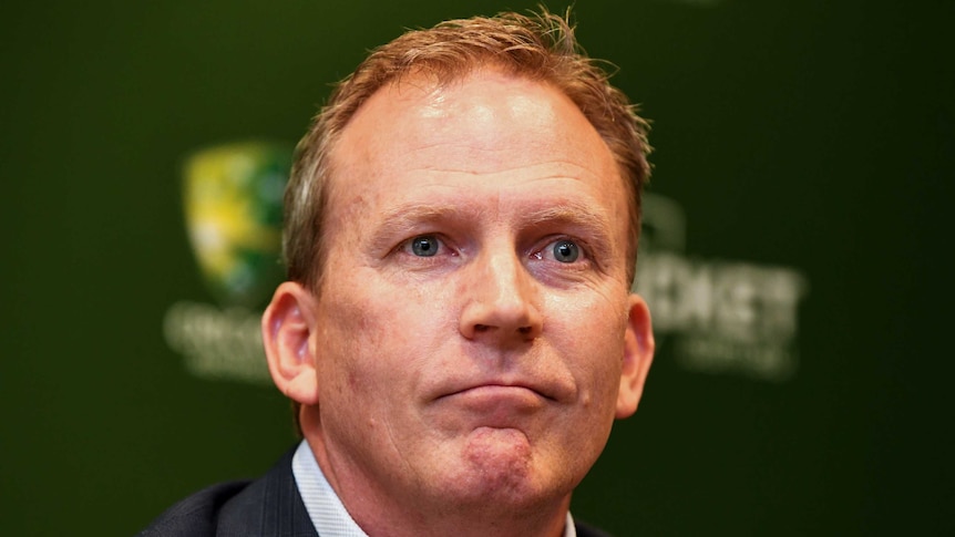 Kevin Roberts awaits a question at a Cricket Australia media conference.