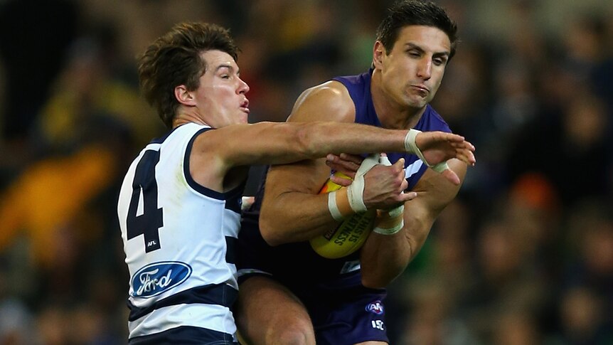 Rising above: Matthew Pavlich booted six goals in a memorable win for the Dockers.