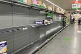 Empty shelves at grocery store