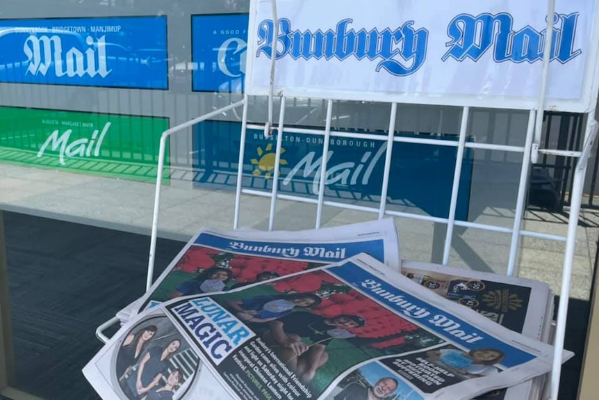 A Bunbury Mail news stand.