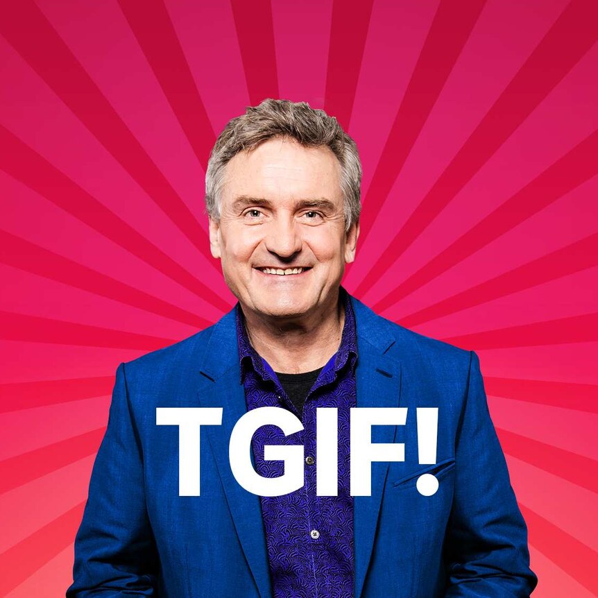 TGIF Podcast hero image: Richard Glover on a magenta starburst background