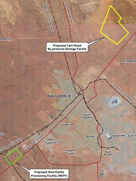 A map showing where the proposed by-products storage facility would go.