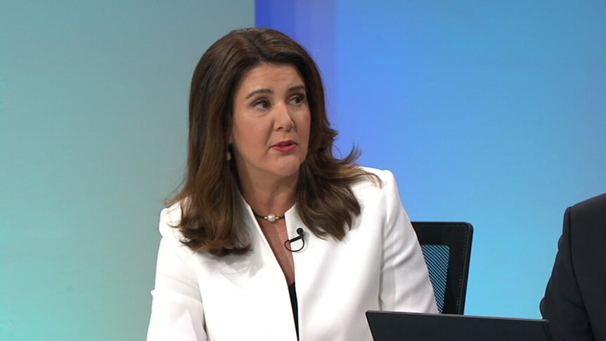 Jane Hume speaks while seated at the ABC's election panel.