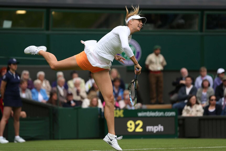 Sharapova serves in Wimbledon first round