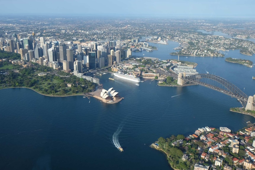 Sydney harbour from above.