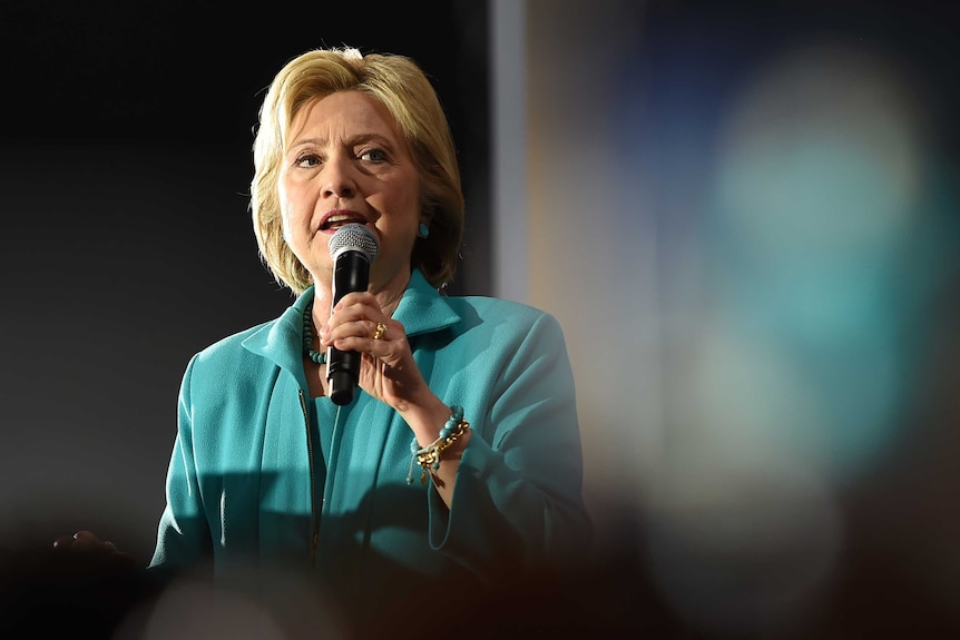 Democratic presidential hopeful Hillary Clinton addresses supporters.