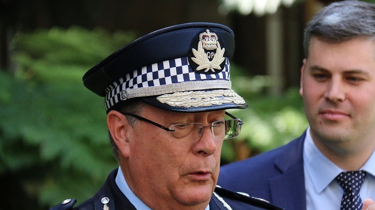 Police Commissioner Ian Stewart looking sad a press conference.