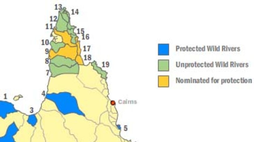 A map showing declared and proposed Wild Rivers areas (as of April 19, 2009).