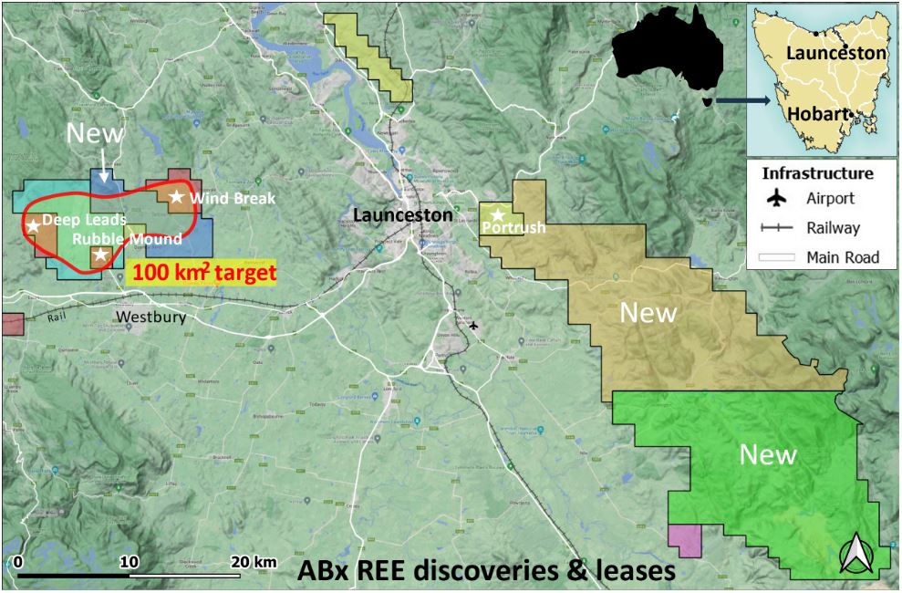 Map showing areas for mining exploration in Tasmania.