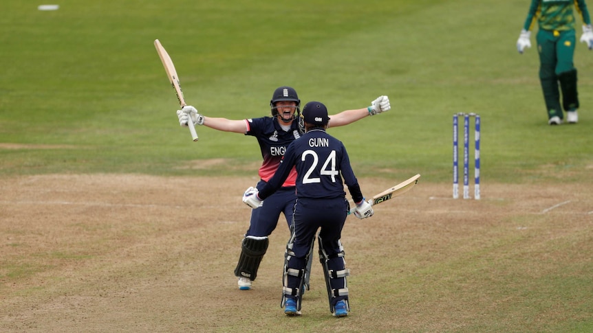 England's Anya Shrubsole celebrates victory over South Africa at Women's World Cup