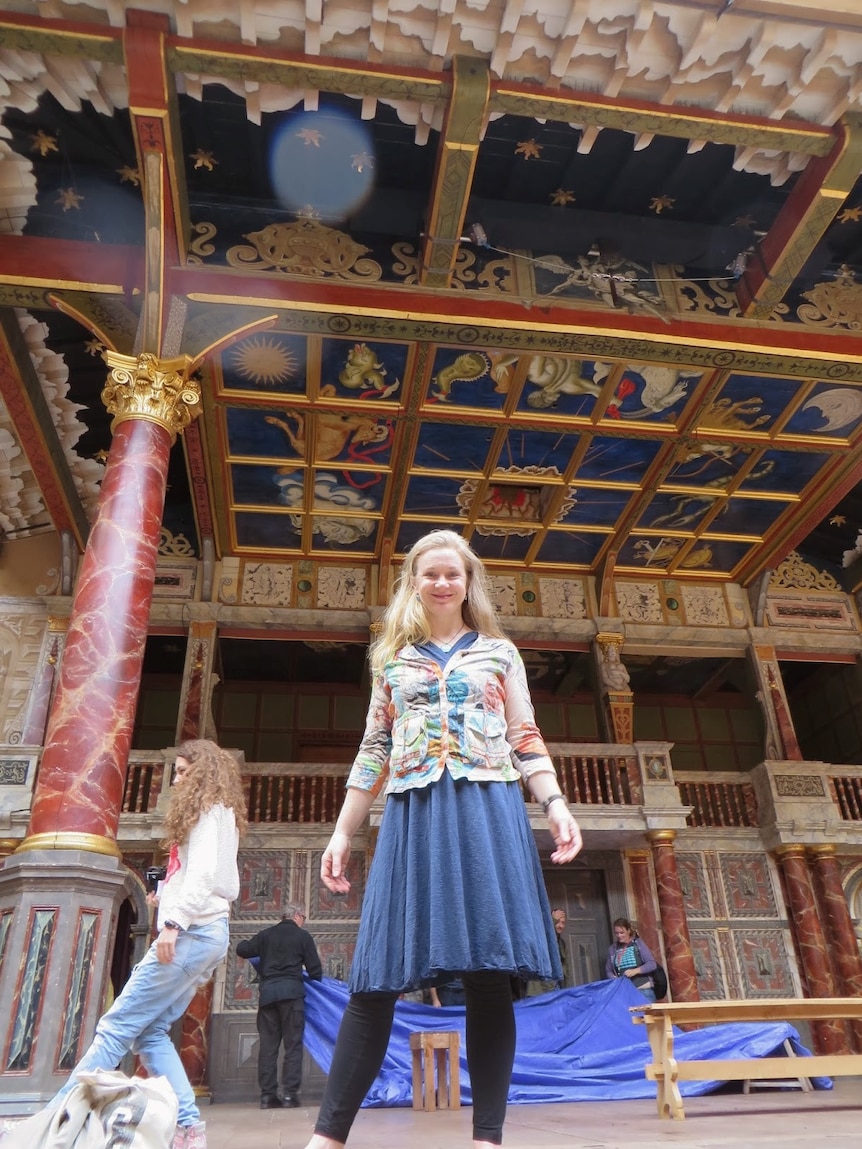 Melbourne actress Vanessa O'Neill on the Shakespeare's Globe stage