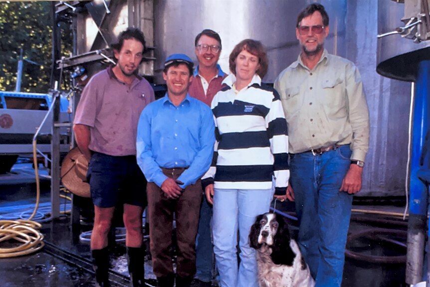Simone Pringle who is the current winemaker is pictured with Dale Lomas, Andrew Mitchell, Jane Mitchell and Leon Schram 