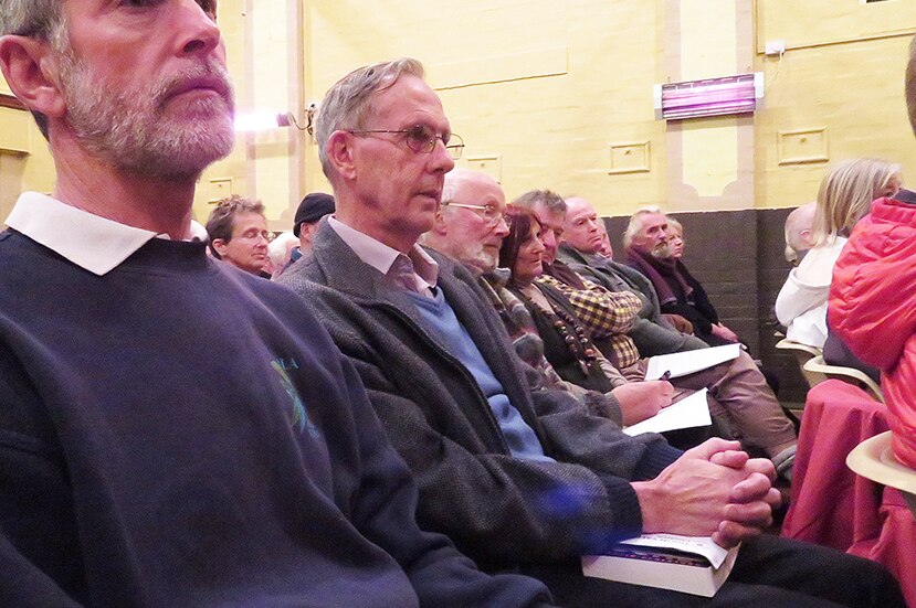 Bob Brown at the Huonville town hall community debate over the woodchip proposal for Dover, 24 July, 2018.