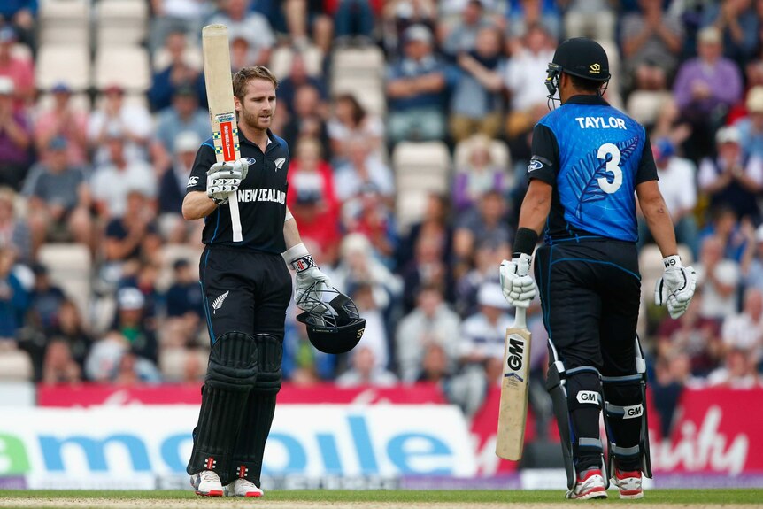 Kane Williamson celebrates ODI ton against England