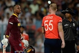 Marlon Samuels confronts Ben Stokes during the World Twenty20 final