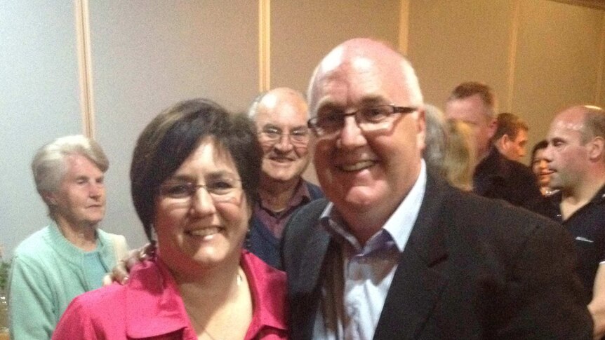 Former state Liberal MP Brett Whiteley with his wife Sue celebrating a win in the Federal seat of Braddon.