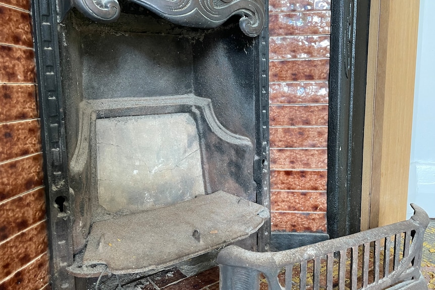 An old brick fireplace.