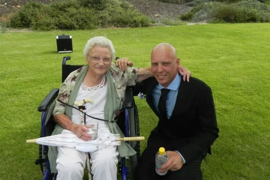 Justin on his wedding day with his Nanna.