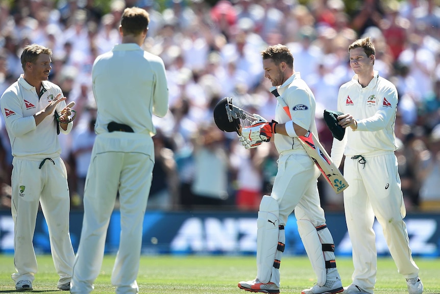 Show of respect ... Australia forms a guard of honour as Brendon McCullum comes to the crease