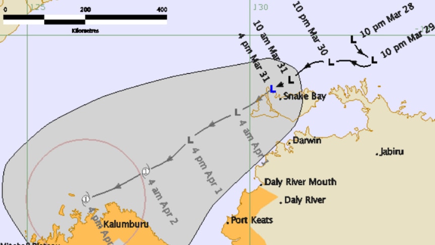 A cyclone track map issued at 5pm (AEDT) on March 31, 2011.