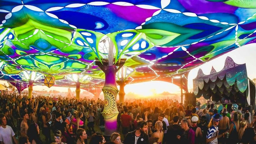 People dancing in a tent at the 2016 Yemaya Festival at Fernihurst.