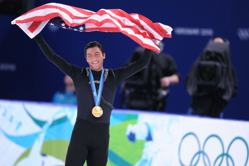 American gold medallist Evan Lysacek after men's figures skating at the Vancouver Winter Olympics.