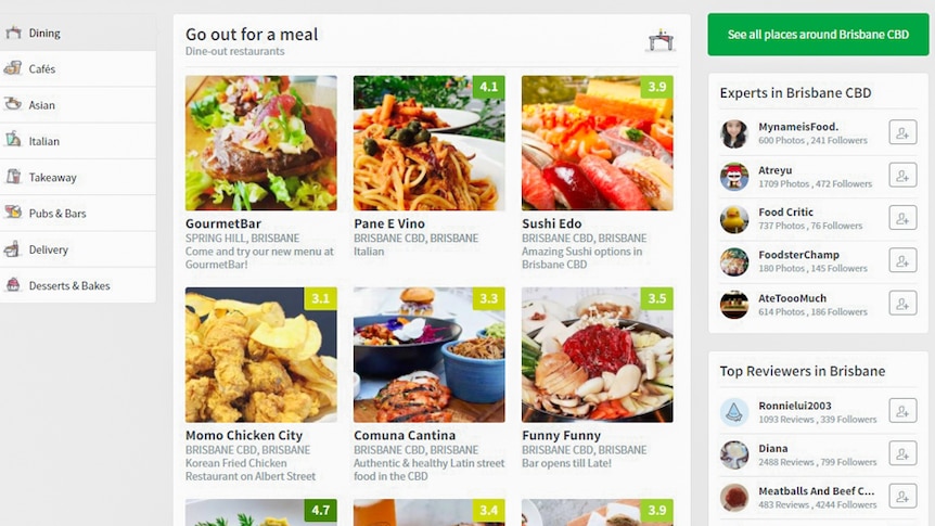 Screenshot of a restaurant review site.