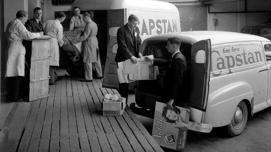 The W.D. & H.O. Wills Warehouse: loading cartons in 1950