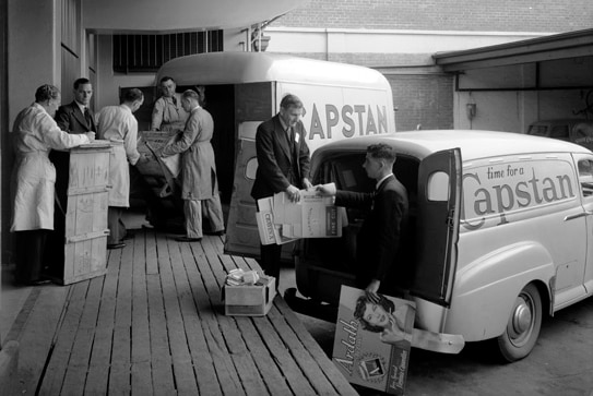 The W.D. & H.O. Wills Warehouse: loading cartons in 1950