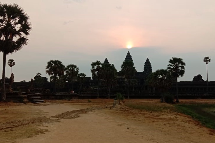 An ancient Cambodian with no people around it.