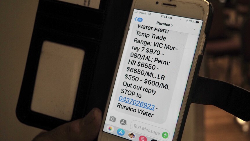A text message from RuralCo water puts Temp Trade prices at $970-$980/ML