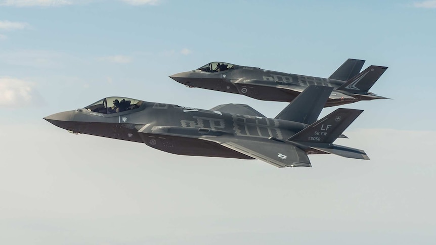 Two Joint Strike Fighter F-35A aircraft pictured in flight.