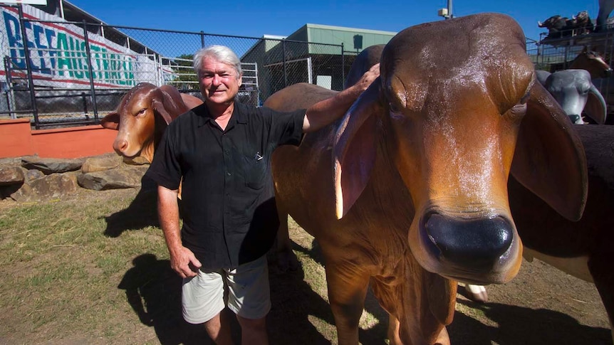 Sculptor David Joffe at Beef Australia 2015 with one of his company's bulls.