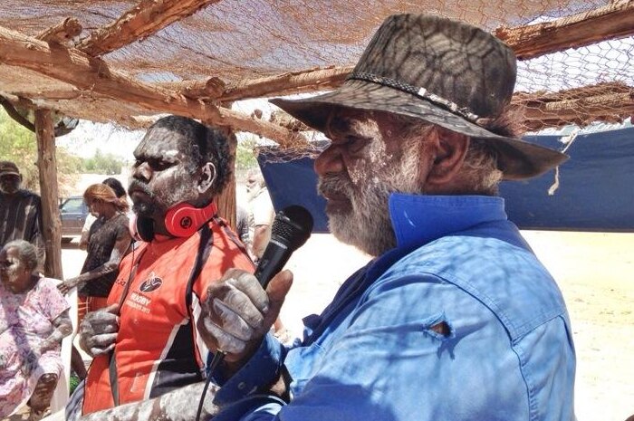 Borroloola elder Jack Green (right) at the McArthur River mine protest.