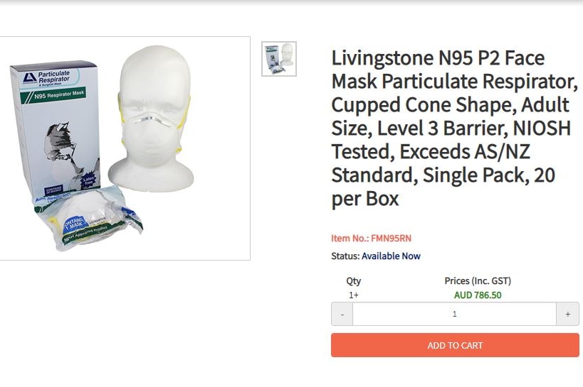 A box of face masks for sale online.