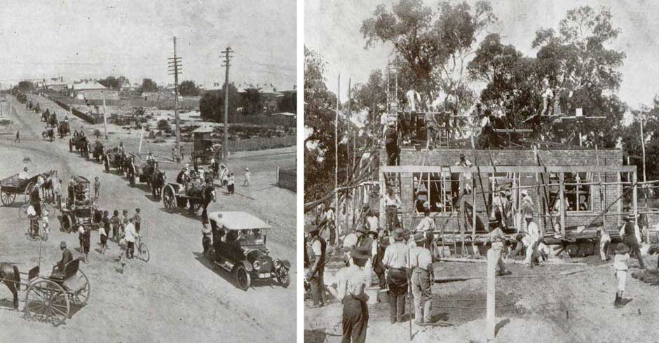 The convoy of building materials goes to Anzac Cottage, and building progress by 2pm on February 12, 1916.